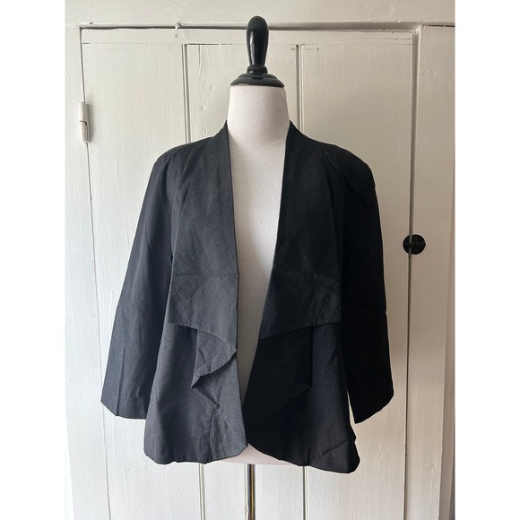 Dressbarn blazer jacket size large black open lace back waterfall 3/4 sleeve - Picture 13 of 15